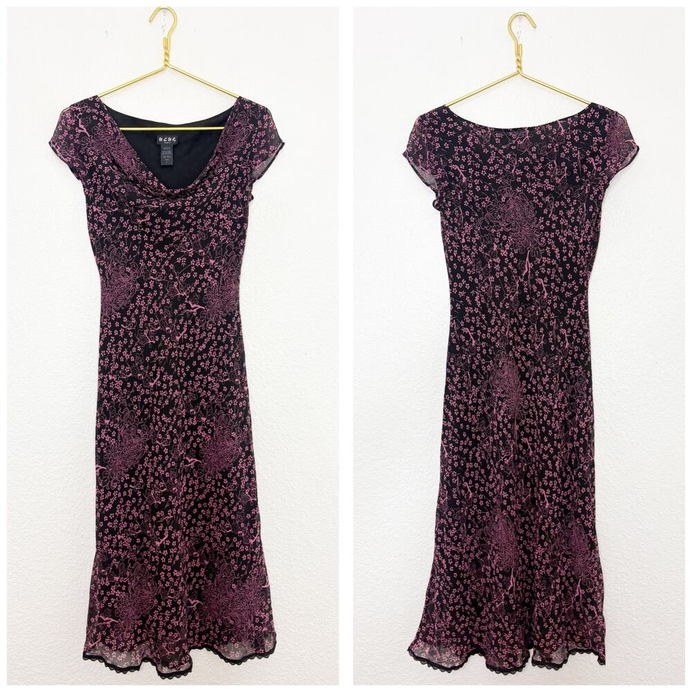 Vintage Y2K BCBG 100% Silk Floral Midi Slip Dress Whimsigoth Fairy Size 4